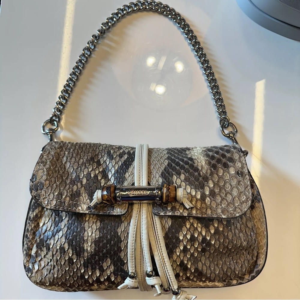 small gucci bag with silver chain handle creamy white leather interior